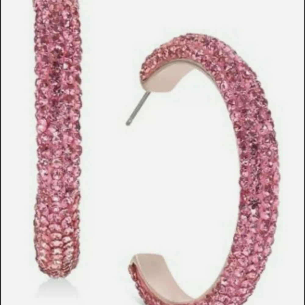 New Gold Tone, Pink Stones, Hoop Earrings INC
